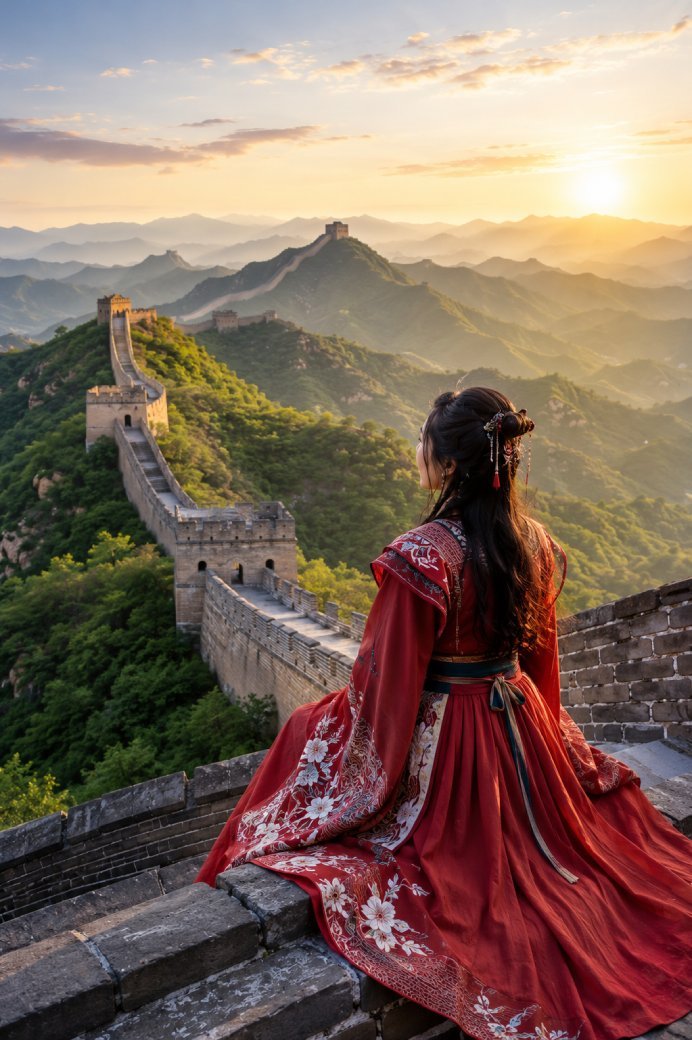 Mujer admirando la muralla china